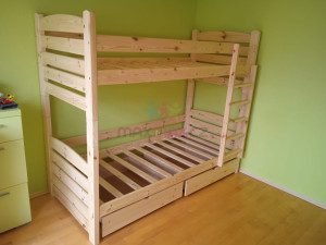 Dětská patrová postel z MASIVU 200x90cm SE ŠUPLÍKY - PP025