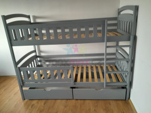 Dětská patrová postel z masivu borovice IGOREK se šuplíky - 200x90 cm - ŠEDÁ