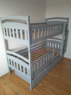 Dětská patrová postel z masivu borovice IGOREK se šuplíky - 200x90 cm - ŠEDÁ