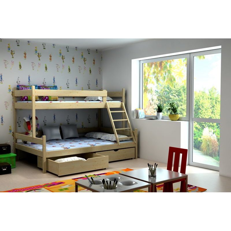 Skladem Detska Patrova Postel S Rozsirenym Spodnim Luzkem Z Masivu 200x90 120 Cm Se Supliky Bila Pps002 E