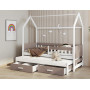 Dětská domečková postel z masivu borovice JASPER se šuplíky a přistýlkou - 180x80 cm - bílá/trufel