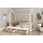 Dětská domečková postel z masivu borovice JASPER se šuplíky a přistýlkou - 180x80 cm - bílá/dub shetland