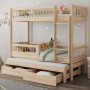 Dětská patrová postel z masivu borovice EVAN s přistýlkou a šuplíky - 180x80 cm - přírodní borovice