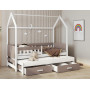 Dětská domečková postel z masivu borovice JASPER se šuplíky a přistýlkou - 200x90 cm - bílá/trufel