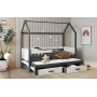 Dětská domečková postel z masivu borovice JASPER se šuplíky a přistýlkou - 180x80 cm - grafit/bílá