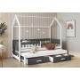 Dětská domečková postel z masivu borovice JASPER se šuplíky a přistýlkou - 180x80 cm - bílá/antracit