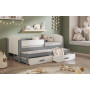Dětská postel z masivu borovice OWEN s přistýlkou a šuplíky - 180x80 cm - šedá/bílá