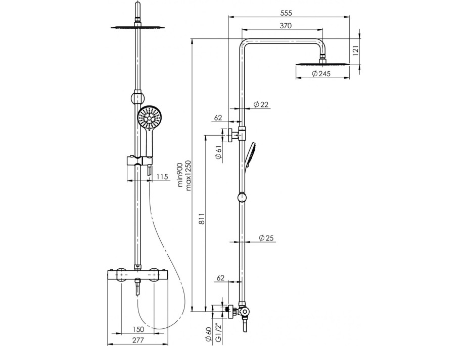Sprchová souprava THERMO-15 OLO s termostatickou baterií - černá