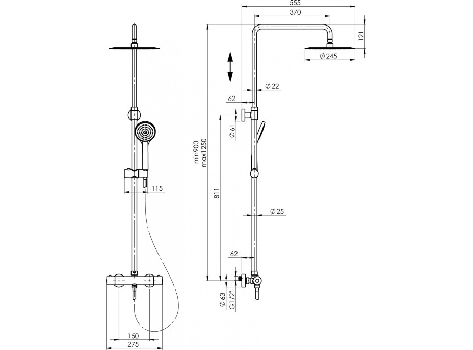 Sprchová souprava THERMO-15 OLO s termostatickou baterií - chromová