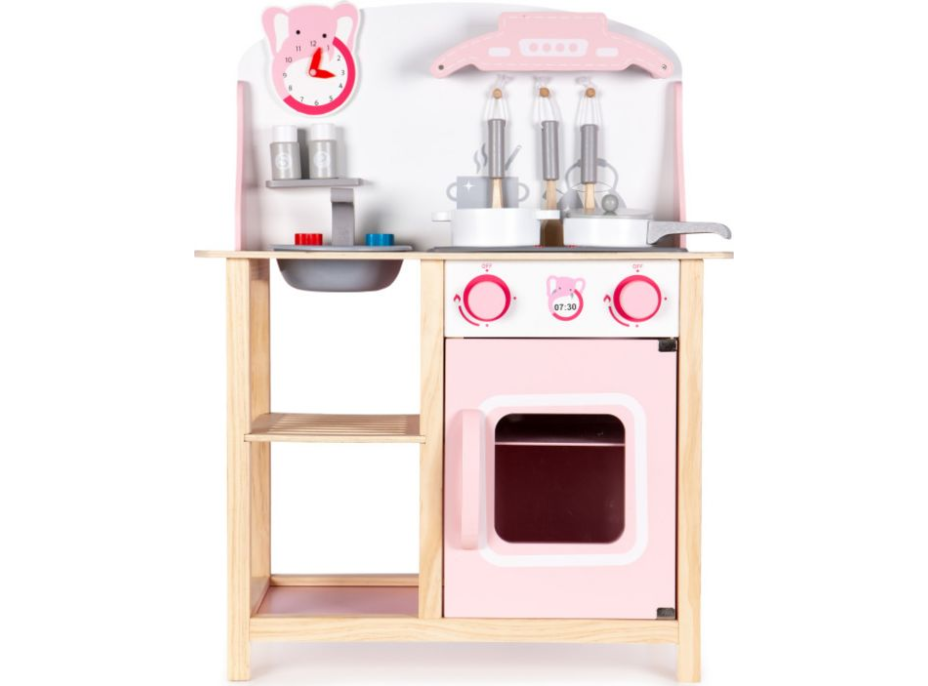 ECOTOYS Dřevěná kuchyňka růžová