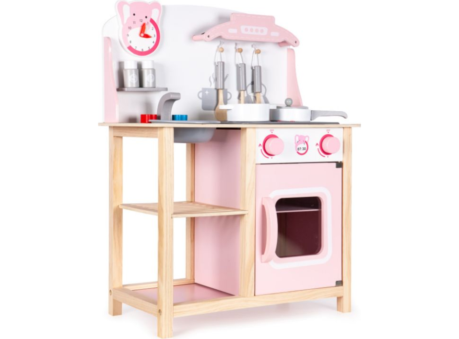 ECOTOYS Dřevěná kuchyňka růžová