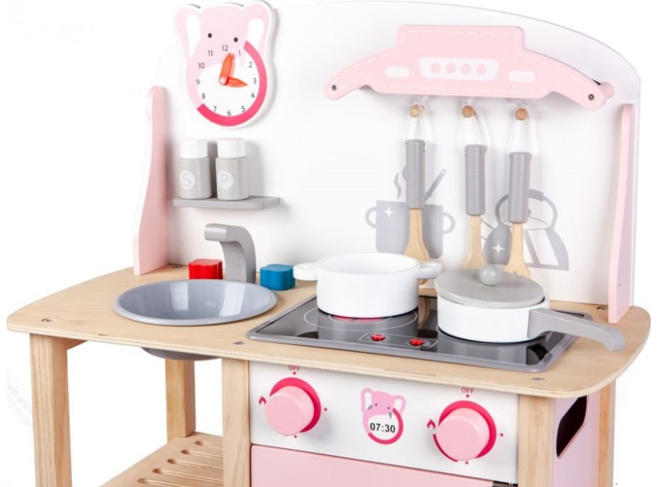 ECOTOYS Dřevěná kuchyňka růžová