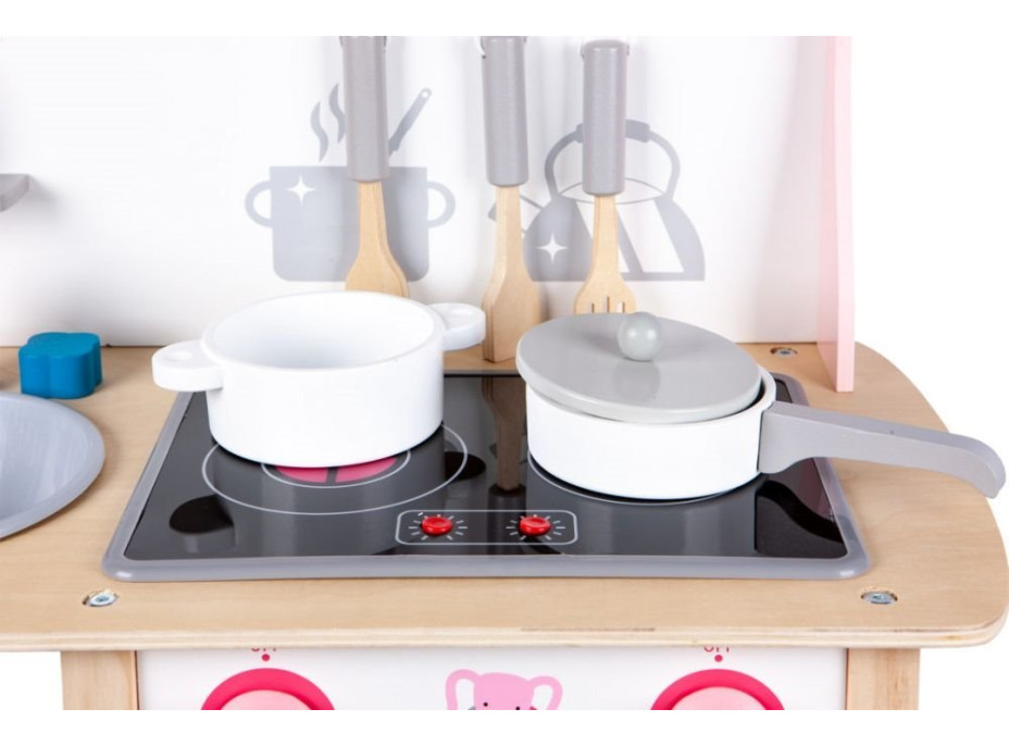 ECOTOYS Dřevěná kuchyňka růžová