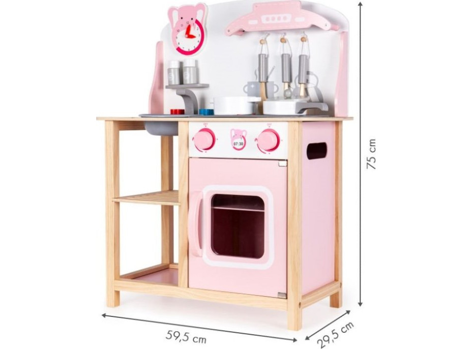 ECOTOYS Dřevěná kuchyňka růžová
