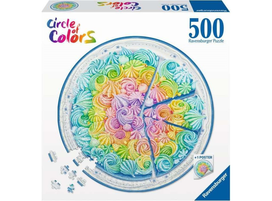 RAVENSBURGER Kulaté puzzle Kruh barev: Duhový dort 500 dílků