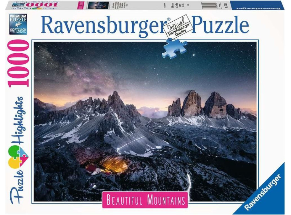 RAVENSBURGER Puzzle Dechberoucí hory: Tre Cime, Dolomity, Itálie 1000 dílků