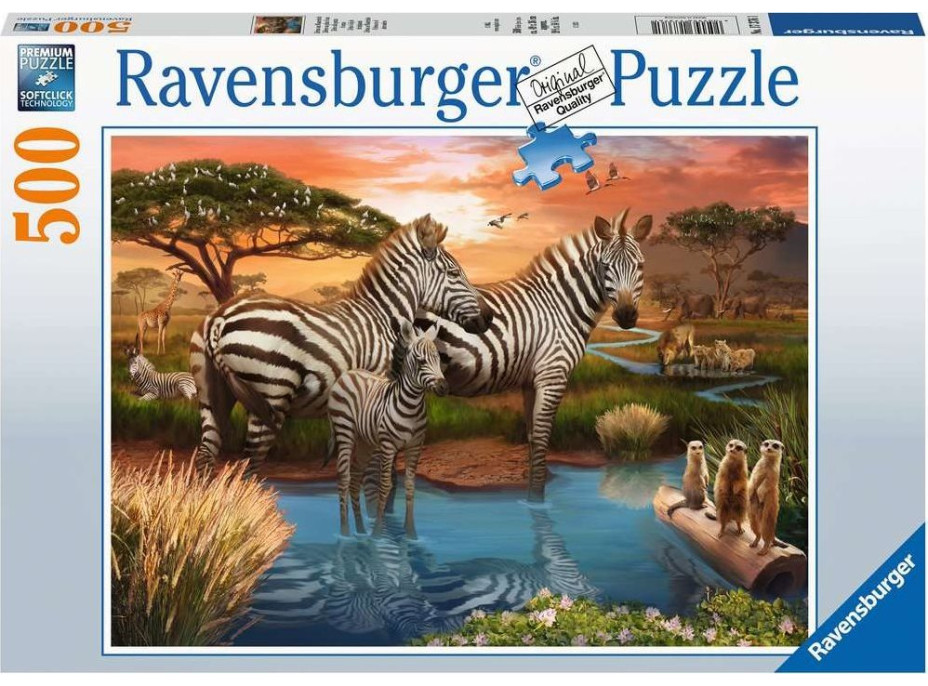 RAVENSBURGER Puzzle Zebry u napajedla 500 dílků