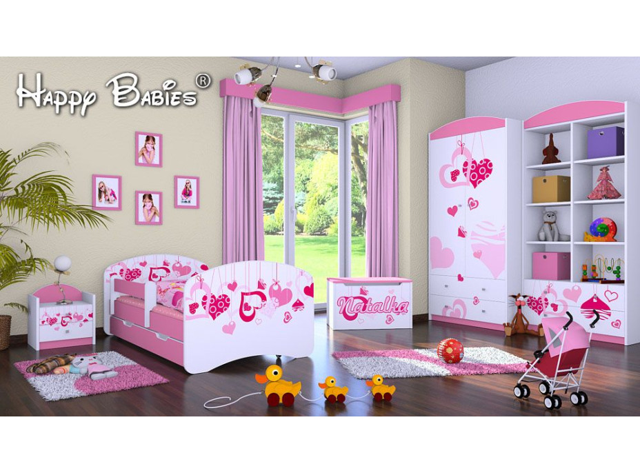 Dětská postel se šuplíkem 180x90cm FALL IN LOVE - růžová