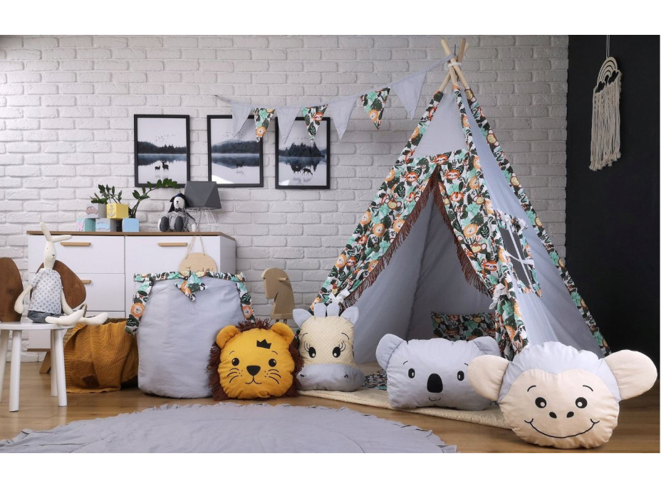 Dětský stan TEEPEE (TÝPÍ) s doplňky - AFRICKÁ ZVÍŘÁTKA
