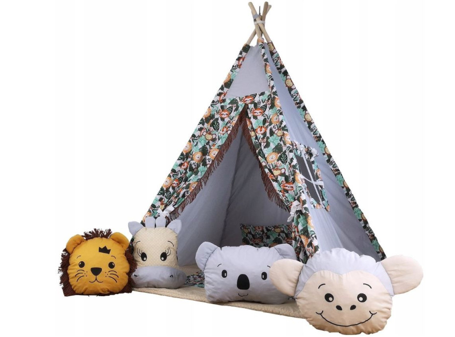 Dětský stan TEEPEE (TÝPÍ) s doplňky - AFRICKÁ ZVÍŘÁTKA