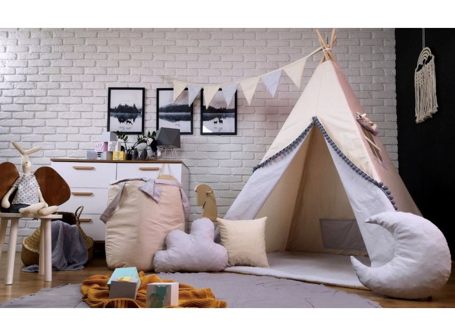 Dětský stan TEEPEE (TÝPÍ) SOFT s doplňky - BÉŽOVÝ