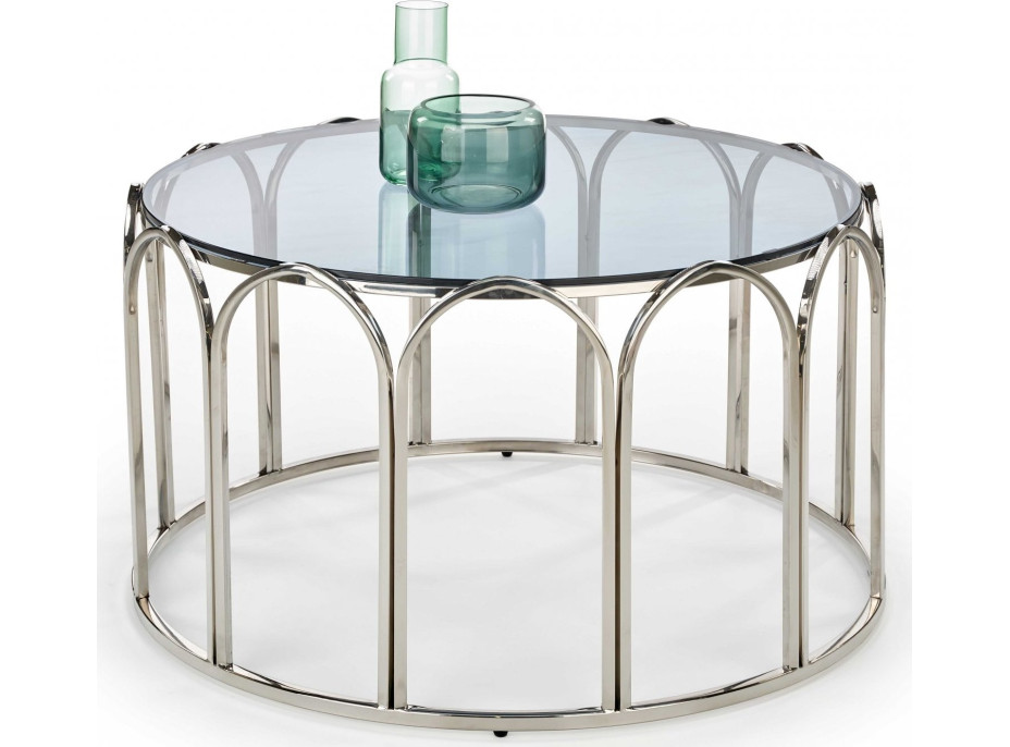 Konferenční stolek OLÍVIE - stříbrný/kouřové sklo