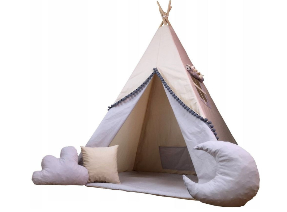 Dětský stan TEEPEE (TÝPÍ) SOFT s doplňky - BÉŽOVÝ