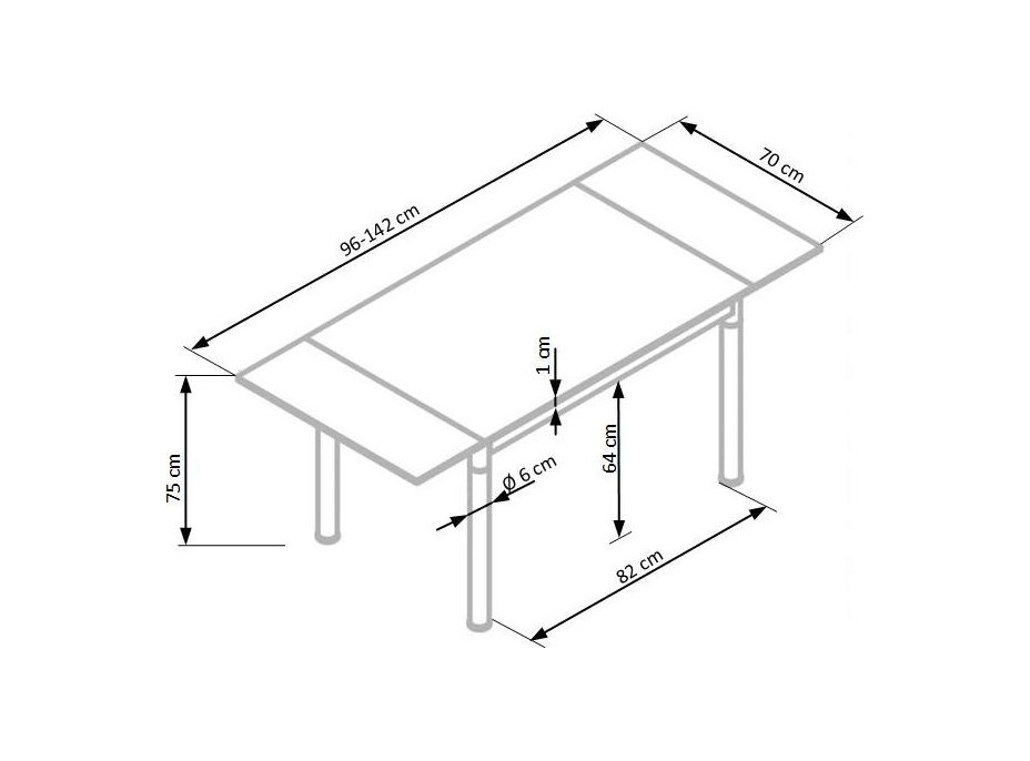 Jídelní stůl LOGY - 96(142)x70x75 cm - rozkládací - sklo/chromový