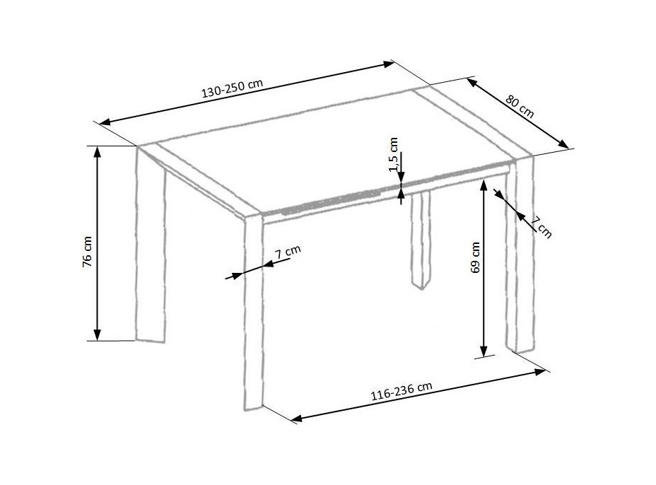 Jídelní stůl STAN XL - 130(250)x80x76 cm - rozkládací - bílý