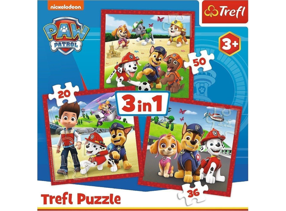 TREFL Puzzle Tlapková patrola: Veselí pejsci 3v1 (20,36,50 dílků)