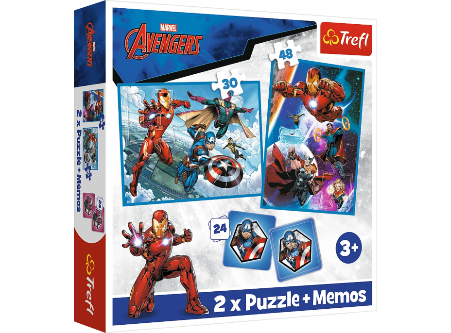 TREFL Sada 3v1 Avengers: Hrdinové v akci (2x puzzle + pexeso)