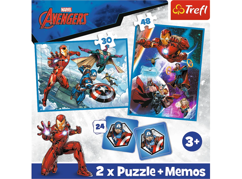 TREFL Sada 3v1 Avengers: Hrdinové v akci (2x puzzle + pexeso)