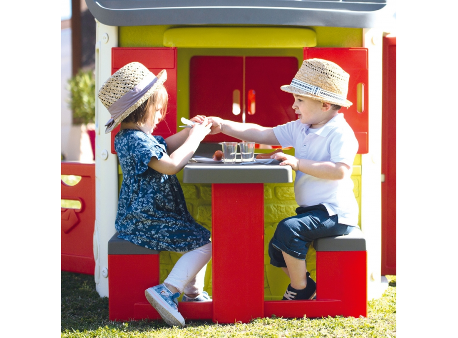 Piknik stůl se dvěma lavicemi k domečku Smoby Neo Jura Lodge