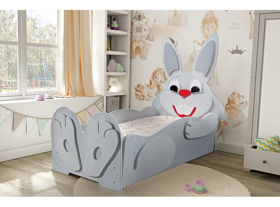Dětská postel 3D KRÁLÍČEK 160x80 cm - šedá