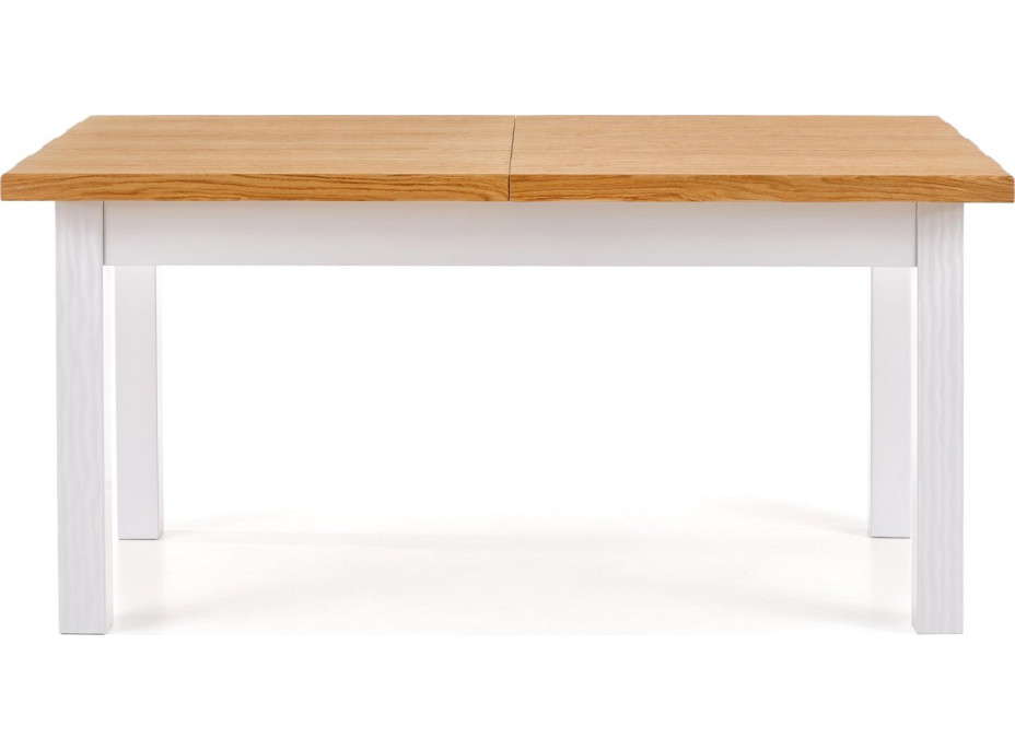 Jídelní stůl LEO - 160(250)x90x77 cm - rozkládací - bílý/dub medový