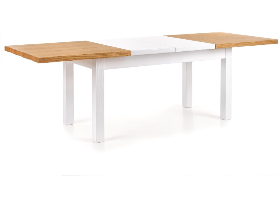 Jídelní stůl LEO - 160(250)x90x77 cm - rozkládací - bílý/dub medový