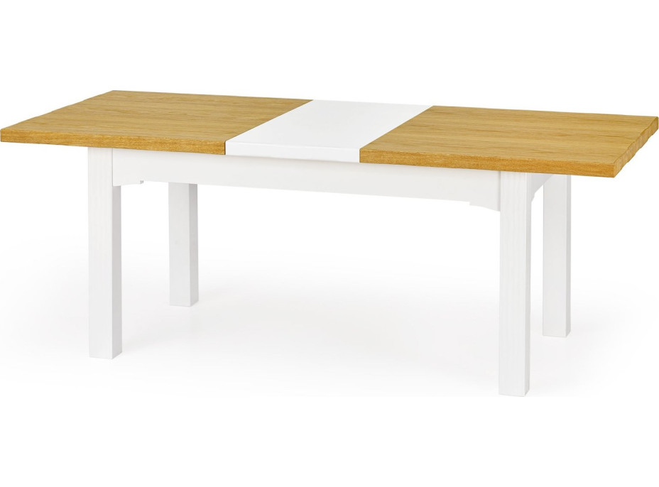 Jídelní stůl LEO - 160(250)x90x77 cm - rozkládací - bílý/dub medový