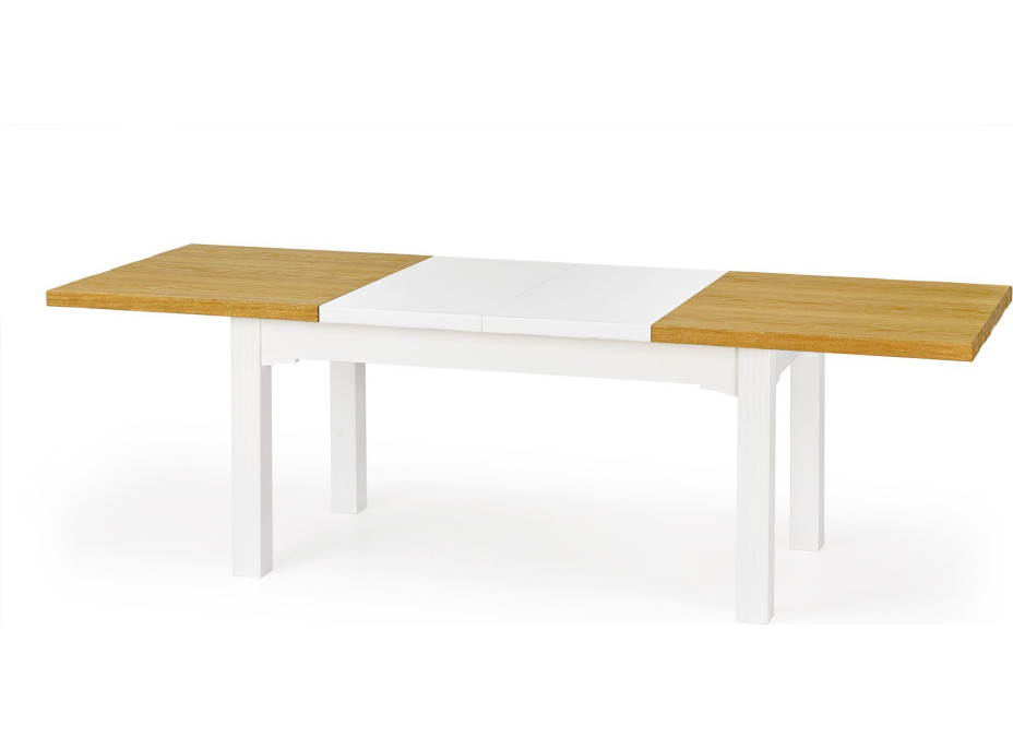 Jídelní stůl LEO - 160(250)x90x77 cm - rozkládací - bílý/dub medový