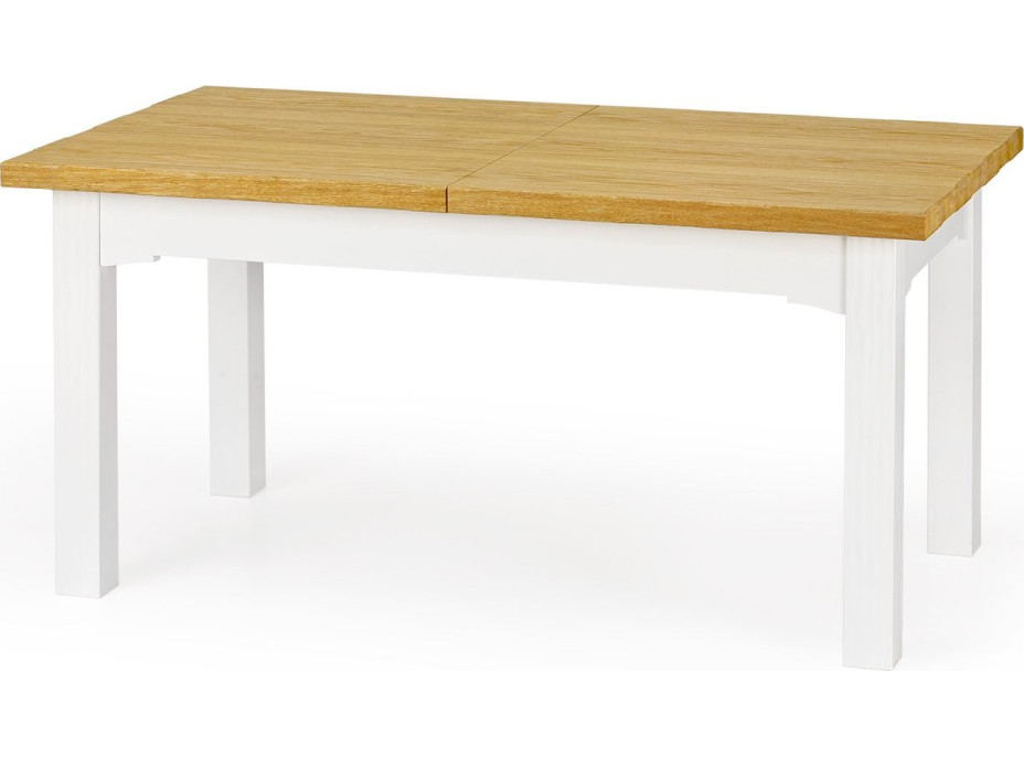 Jídelní stůl LEO - 160(250)x90x77 cm - rozkládací - bílý/dub medový