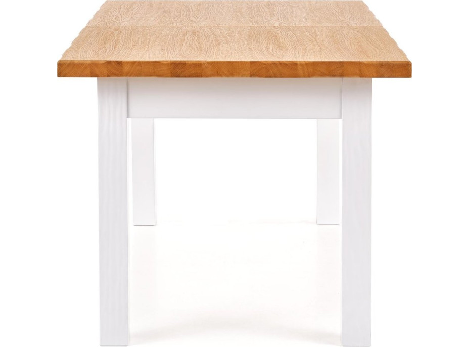 Jídelní stůl LEO - 160(250)x90x77 cm - rozkládací - bílý/dub medový