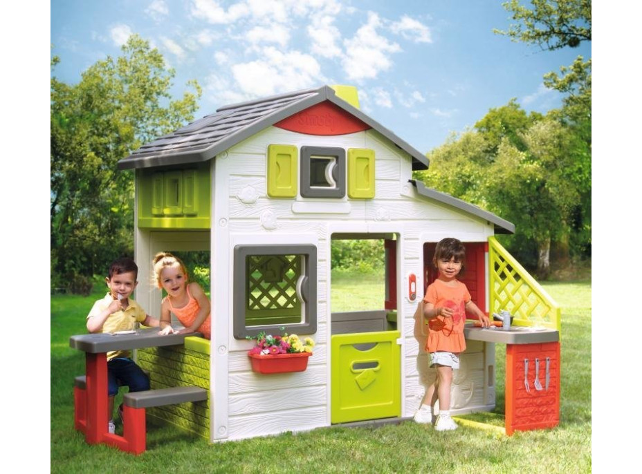 SMOBY Zahradní domeček Neo Friends House s kuchyňkou a piknikovým stolem