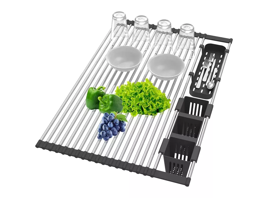 Odkapávací teleskopická podložka na dřez 32x33-58 cm - černá