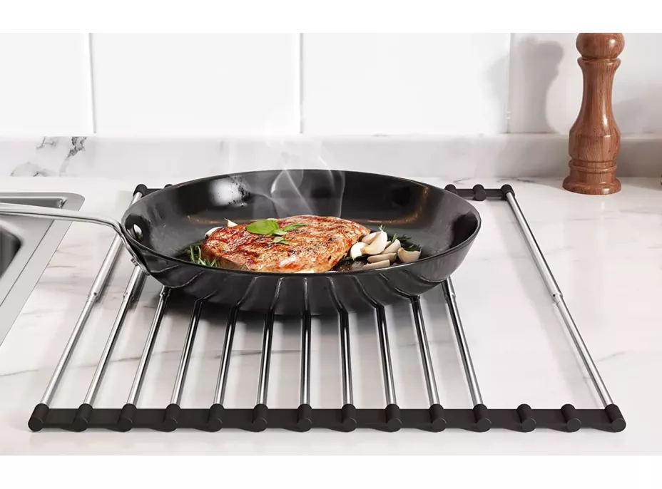 Odkapávací teleskopická podložka na dřez 32x33-58 cm - černá