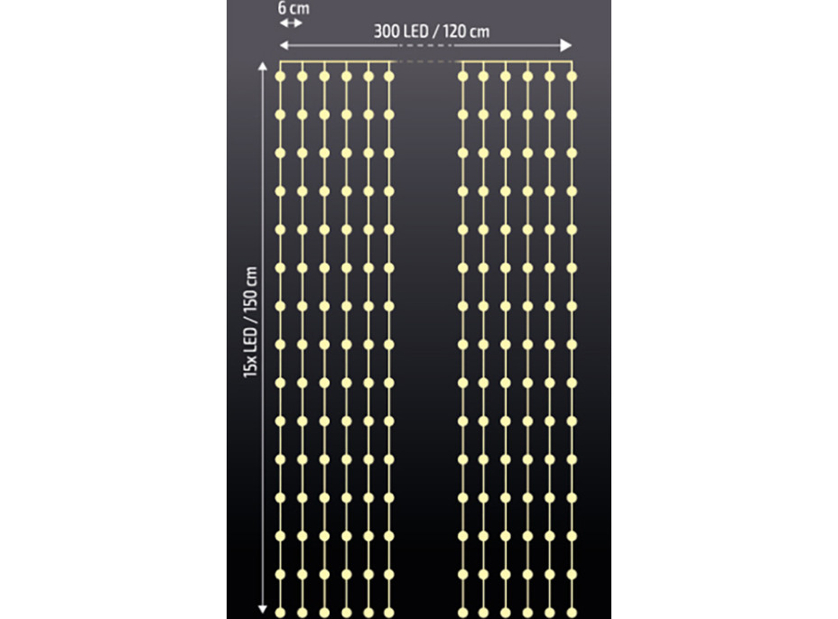 LED vánoční závěs okenní stříbrný - 300 mini LED
