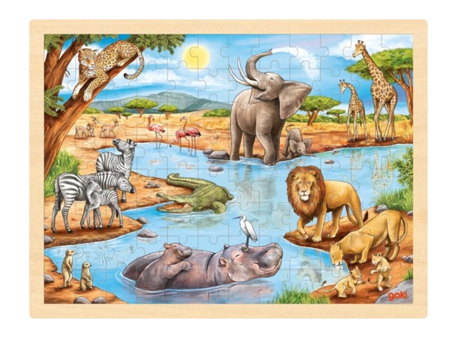 GOKI Dřevěné puzzle Africká savana 96 dílků