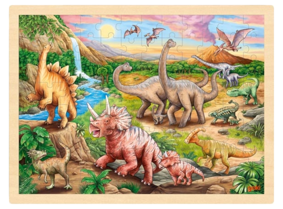 GOKI Dřevěné puzzle Dinosauří stezka 96 dílků