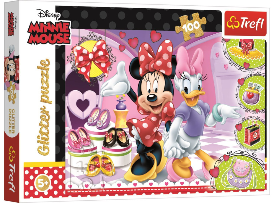 TREFL Třpytivé puzzle Minnie a Daisy 100 dílků