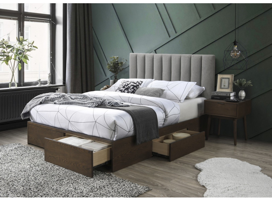 Čalouněná postel GEORGIA se šuplíky 200x160 cm - šedá/ořech