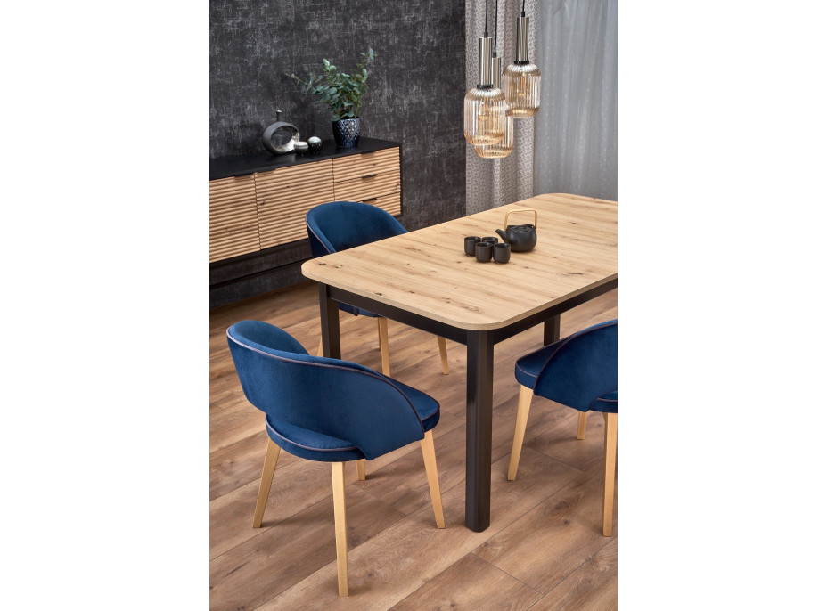 Jídelní stůl FLORA 160(228)x90x78 cm - rozkládací - dub artisan/černý