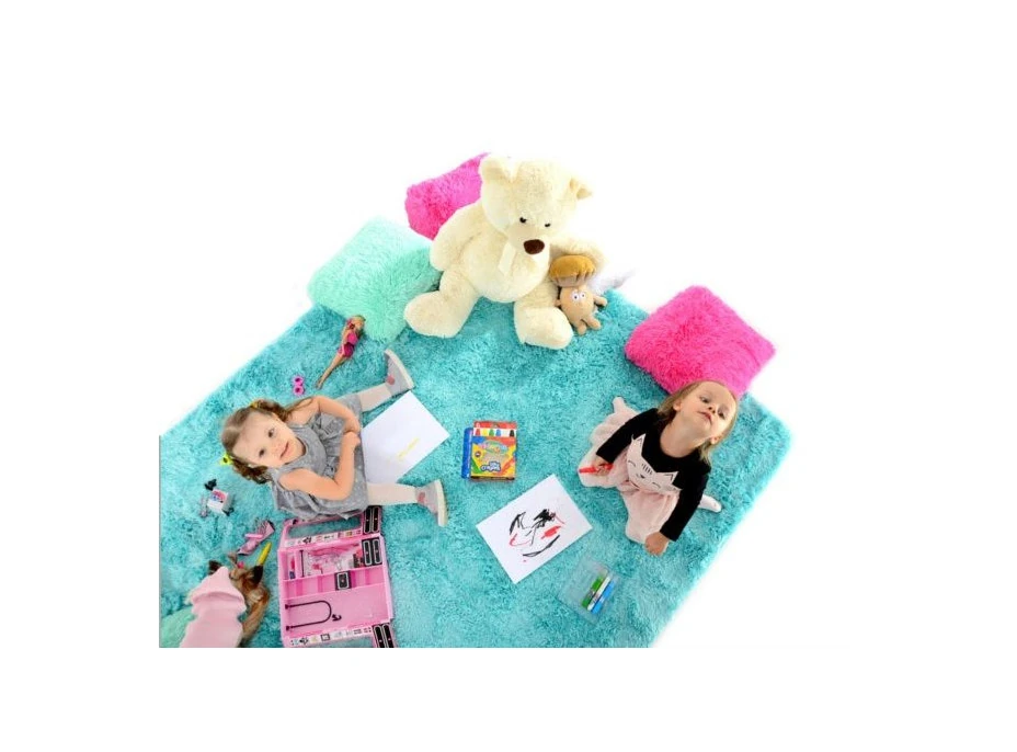 Plyšový detský koberec Tyrkysové